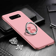 Funda Dura Plastico Rigida Carcasa Mate con Magnetico Anillo de dedo Soporte P01 para Samsung Galaxy S10 Oro Rosa