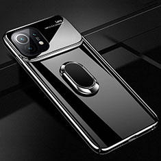 Funda Dura Plastico Rigida Carcasa Mate con Magnetico Anillo de dedo Soporte P01 para Xiaomi Mi 11 5G Negro