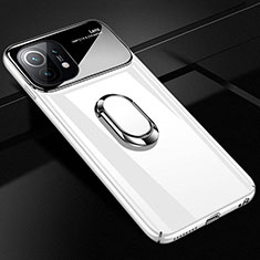Funda Dura Plastico Rigida Carcasa Mate con Magnetico Anillo de dedo Soporte P01 para Xiaomi Mi 11 Lite 4G Blanco