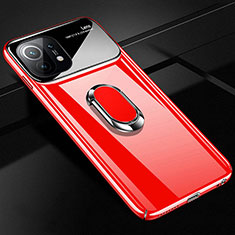 Funda Dura Plastico Rigida Carcasa Mate con Magnetico Anillo de dedo Soporte P01 para Xiaomi Mi 11 Lite 4G Rojo