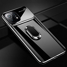 Funda Dura Plastico Rigida Carcasa Mate con Magnetico Anillo de dedo Soporte P01 para Xiaomi Mi 11 Lite 5G NE Negro