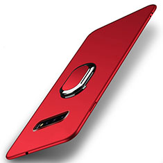 Funda Dura Plastico Rigida Carcasa Mate con Magnetico Anillo de dedo Soporte P02 para Samsung Galaxy S10 Rojo
