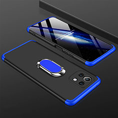 Funda Dura Plastico Rigida Carcasa Mate con Magnetico Anillo de dedo Soporte P02 para Xiaomi Mi 11 5G Azul y Negro