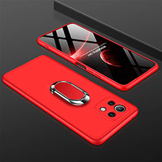 Funda Dura Plastico Rigida Carcasa Mate con Magnetico Anillo de dedo Soporte P02 para Xiaomi Mi 11 5G Rojo