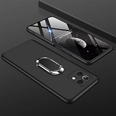 Funda Dura Plastico Rigida Carcasa Mate con Magnetico Anillo de dedo Soporte P02 para Xiaomi Mi 11 Lite 4G Negro