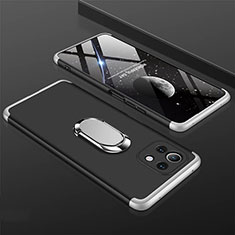 Funda Dura Plastico Rigida Carcasa Mate con Magnetico Anillo de dedo Soporte P02 para Xiaomi Mi 11 Lite 4G Plata y Negro