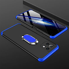 Funda Dura Plastico Rigida Carcasa Mate con Magnetico Anillo de dedo Soporte P02 para Xiaomi Mi 11 Lite 5G Azul y Negro