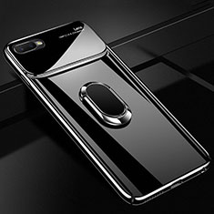 Funda Dura Plastico Rigida Carcasa Mate con Magnetico Anillo de dedo Soporte P04 para Oppo K1 Negro