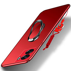Funda Dura Plastico Rigida Carcasa Mate con Magnetico Anillo de dedo Soporte para OnePlus Nord N300 5G Rojo