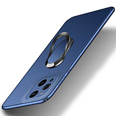 Funda Dura Plastico Rigida Carcasa Mate con Magnetico Anillo de dedo Soporte para Oppo Find X3 Pro 5G Azul