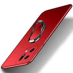 Funda Dura Plastico Rigida Carcasa Mate con Magnetico Anillo de dedo Soporte para Oppo Find X5 5G Rojo