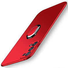 Funda Dura Plastico Rigida Carcasa Mate con Magnetico Anillo de dedo Soporte para Oppo Reno6 Pro+ Plus 5G Rojo