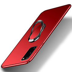 Funda Dura Plastico Rigida Carcasa Mate con Magnetico Anillo de dedo Soporte para Samsung Galaxy S20 FE 5G Rojo