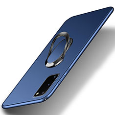 Funda Dura Plastico Rigida Carcasa Mate con Magnetico Anillo de dedo Soporte S01 para Samsung Galaxy S20 Azul