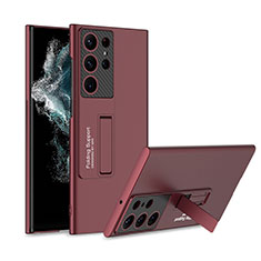 Funda Dura Plastico Rigida Carcasa Mate con Soporte AC1 para Samsung Galaxy S22 Ultra 5G Rojo