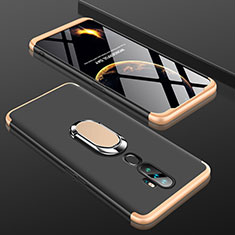 Funda Dura Plastico Rigida Carcasa Mate Frontal y Trasera 360 Grados con Anillo de dedo Soporte para Oppo A11X Oro y Negro