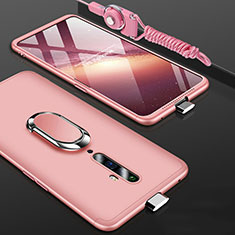 Funda Dura Plastico Rigida Carcasa Mate Frontal y Trasera 360 Grados con Anillo de dedo Soporte para Oppo Reno2 Z Oro Rosa