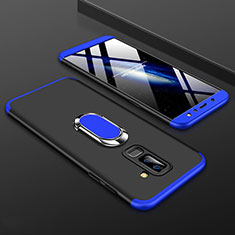 Funda Dura Plastico Rigida Carcasa Mate Frontal y Trasera 360 Grados con Anillo de dedo Soporte para Samsung Galaxy A6 Plus (2018) Azul y Negro