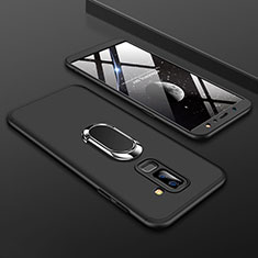 Funda Dura Plastico Rigida Carcasa Mate Frontal y Trasera 360 Grados con Anillo de dedo Soporte para Samsung Galaxy A6 Plus (2018) Negro