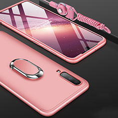 Funda Dura Plastico Rigida Carcasa Mate Frontal y Trasera 360 Grados con Anillo de dedo Soporte para Samsung Galaxy A70 Oro Rosa