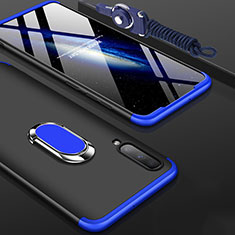 Funda Dura Plastico Rigida Carcasa Mate Frontal y Trasera 360 Grados con Anillo de dedo Soporte para Samsung Galaxy A70S Azul y Negro