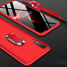 Funda Dura Plastico Rigida Carcasa Mate Frontal y Trasera 360 Grados con Anillo de dedo Soporte para Samsung Galaxy A70S Rojo