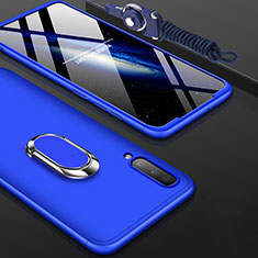 Funda Dura Plastico Rigida Carcasa Mate Frontal y Trasera 360 Grados con Anillo de dedo Soporte para Samsung Galaxy A90 5G Azul