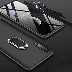 Funda Dura Plastico Rigida Carcasa Mate Frontal y Trasera 360 Grados con Anillo de dedo Soporte para Samsung Galaxy A90 5G Negro