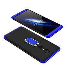 Funda Dura Plastico Rigida Carcasa Mate Frontal y Trasera 360 Grados con Anillo de dedo Soporte para Xiaomi Redmi Note 5 Indian Version Azul