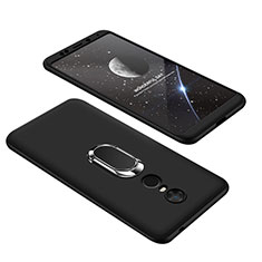 Funda Dura Plastico Rigida Carcasa Mate Frontal y Trasera 360 Grados con Anillo de dedo Soporte para Xiaomi Redmi Note 5 Indian Version Negro