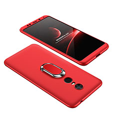 Funda Dura Plastico Rigida Carcasa Mate Frontal y Trasera 360 Grados con Anillo de dedo Soporte para Xiaomi Redmi Note 5 Indian Version Rojo