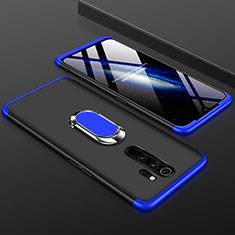 Funda Dura Plastico Rigida Carcasa Mate Frontal y Trasera 360 Grados con Anillo de dedo Soporte para Xiaomi Redmi Note 8 Pro Azul y Negro
