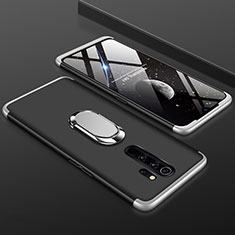 Funda Dura Plastico Rigida Carcasa Mate Frontal y Trasera 360 Grados con Anillo de dedo Soporte para Xiaomi Redmi Note 8 Pro Plata y Negro