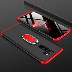 Funda Dura Plastico Rigida Carcasa Mate Frontal y Trasera 360 Grados con Anillo de dedo Soporte para Xiaomi Redmi Note 8 Pro Rojo y Negro