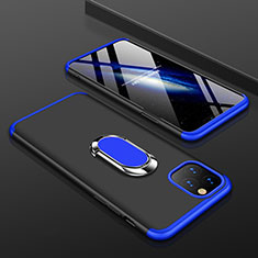 Funda Dura Plastico Rigida Carcasa Mate Frontal y Trasera 360 Grados con Anillo de dedo Soporte R01 para Apple iPhone 11 Pro Azul y Negro