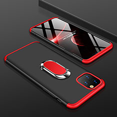 Funda Dura Plastico Rigida Carcasa Mate Frontal y Trasera 360 Grados con Anillo de dedo Soporte R01 para Apple iPhone 11 Pro Max Rojo y Negro