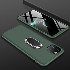 Funda Dura Plastico Rigida Carcasa Mate Frontal y Trasera 360 Grados con Anillo de dedo Soporte R01 para Apple iPhone 11 Pro Max Verde