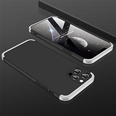 Funda Dura Plastico Rigida Carcasa Mate Frontal y Trasera 360 Grados M01 para Apple iPhone 12 Pro Max Plata y Negro