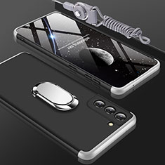 Funda Dura Plastico Rigida Carcasa Mate Frontal y Trasera 360 Grados M01 para Samsung Galaxy S21 Plus 5G Plata y Negro