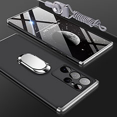 Funda Dura Plastico Rigida Carcasa Mate Frontal y Trasera 360 Grados M01 para Samsung Galaxy S22 Ultra 5G Plata y Negro
