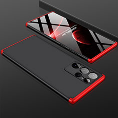 Funda Dura Plastico Rigida Carcasa Mate Frontal y Trasera 360 Grados M02 para Samsung Galaxy S22 Ultra 5G Rojo y Negro