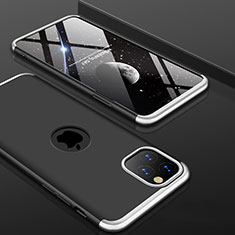 Funda Dura Plastico Rigida Carcasa Mate Frontal y Trasera 360 Grados P01 para Apple iPhone 11 Pro Max Plata y Negro