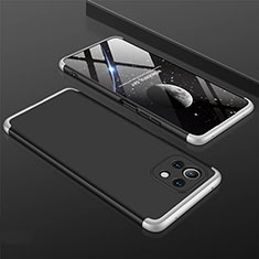 Funda Dura Plastico Rigida Carcasa Mate Frontal y Trasera 360 Grados P01 para Xiaomi Mi 11 5G Plata y Negro