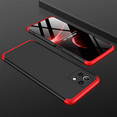 Funda Dura Plastico Rigida Carcasa Mate Frontal y Trasera 360 Grados P01 para Xiaomi Mi 11 Lite 5G Rojo y Negro