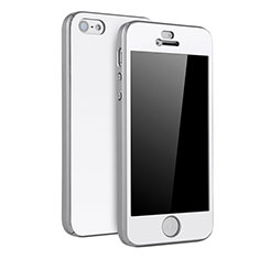 Funda Dura Plastico Rigida Carcasa Mate Frontal y Trasera 360 Grados para Apple iPhone 5 Plata