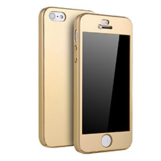 Funda Dura Plastico Rigida Carcasa Mate Frontal y Trasera 360 Grados para Apple iPhone 5S Oro