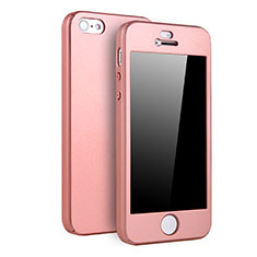 Funda Dura Plastico Rigida Carcasa Mate Frontal y Trasera 360 Grados para Apple iPhone 5S Oro Rosa