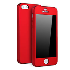 Funda Dura Plastico Rigida Carcasa Mate Frontal y Trasera 360 Grados para Apple iPhone SE Rojo
