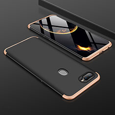 Funda Dura Plastico Rigida Carcasa Mate Frontal y Trasera 360 Grados para Oppo A7 Oro y Negro