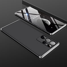 Funda Dura Plastico Rigida Carcasa Mate Frontal y Trasera 360 Grados para Samsung Galaxy S23 Ultra 5G Plata y Negro